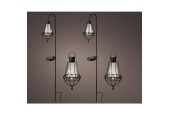 Set de lanternes solaires LED L11,5-L14,5-H84cm 2 lanternes à prise et 2 lanternes suspendues métal noir H19,5 cm