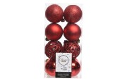 Decoris ensemble de boules de Noël mélange plastique 16 pièces dia6cm Noël rouge