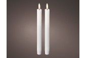 Lumineo LED dinerkaarsset met vlameffect wax met een flikkerende 3D vlam set van 2 wit dia2x24cm op batterij met 6 uur timer
