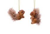 Ornement à suspendre écureuil en troupeau de plastique marron, lot de 2 pièces