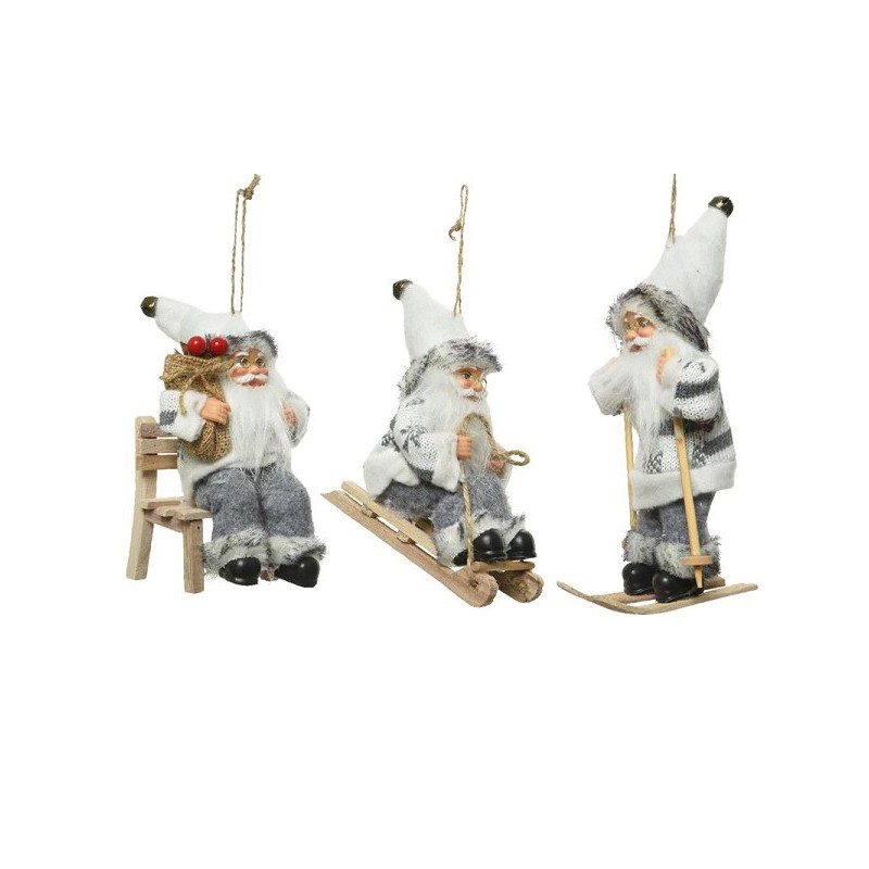 Kerstman hangornament met textiel wit
