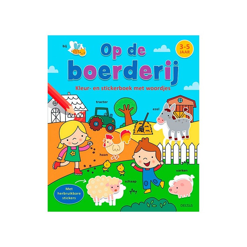 Deltas Livre de coloriage et d'autocollants avec mots - À la ferme (3-5 ans)