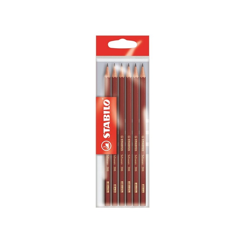 Stabilo 6 crayons graphite dans un sachet 5 duretés 2xHB/1x2H/1x2B/1xH/1xB