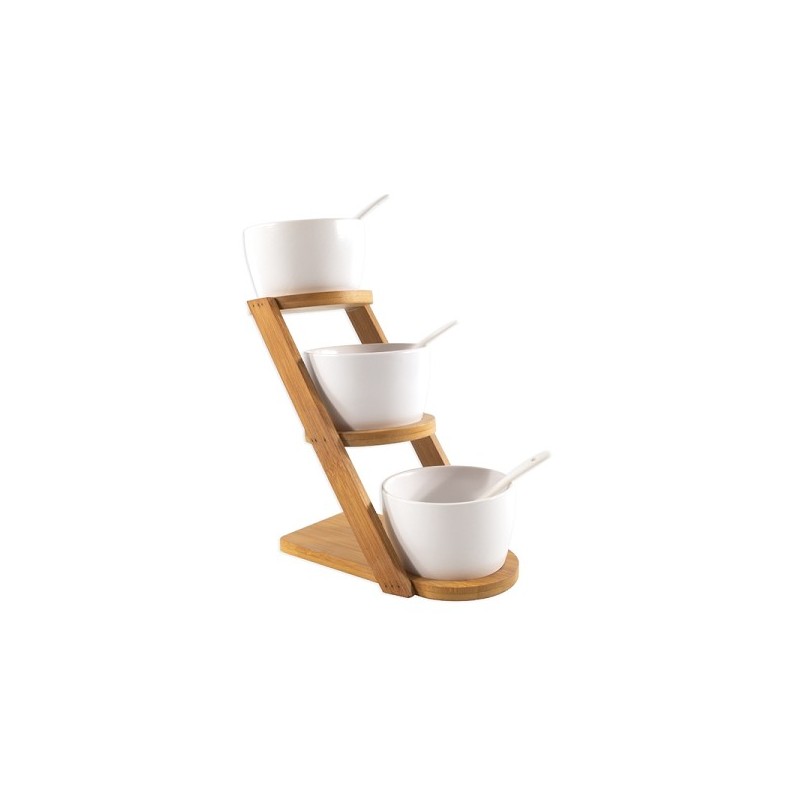 Service à sauce etagere 7 pcs blanc/bambou