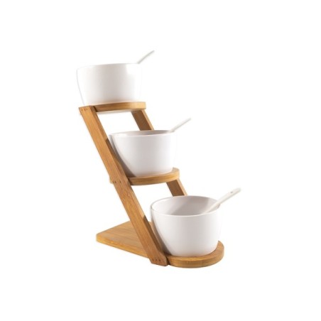 Service à sauce etagere 7 pcs blanc/bambou