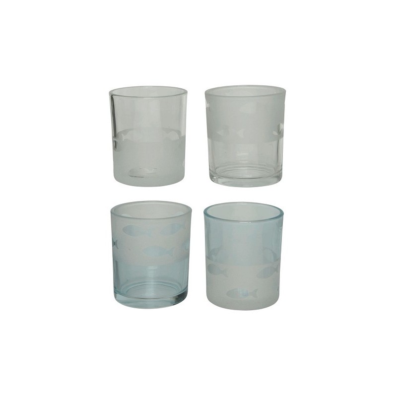 Theelichthouder glas 4ass Ø7-L7-W7-H8.30cm assortie