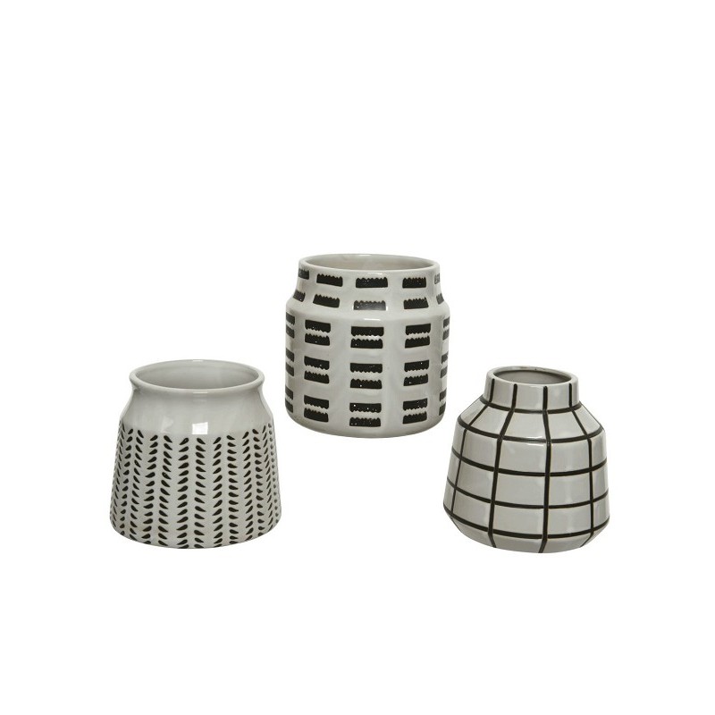 Vaas porselein Ø14-H15cm wit/zwart