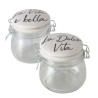 Boltze Home Storage jar Dolce Vita, 2 ass., 450 ml, H 12,00 cm, Clear glass, Porcelain, Multi-coloured, Saying/Text mixed materi
