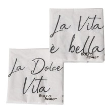 Boltze Home Serviettes Dolce Vita texte noir et blanc 20 pièces 33x33cm