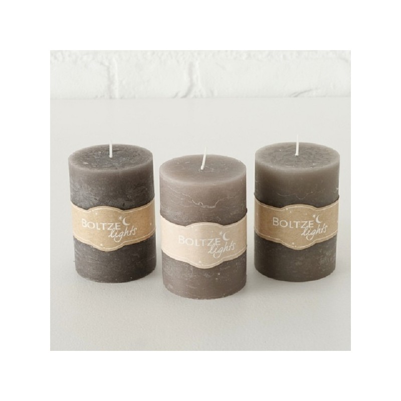Boltze Home Bougie Pilier Ø7xH10cm Cire Grise