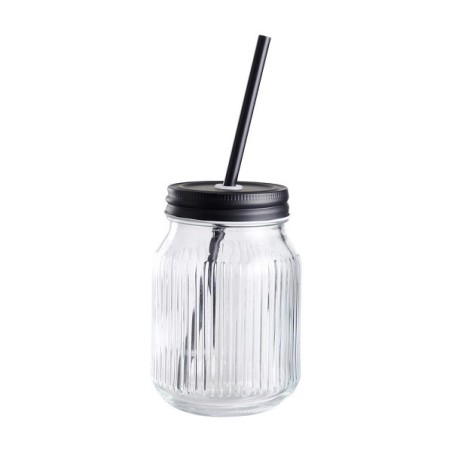 Verre à boire avec couvercle et paille 450ml Ø8,5x13cm