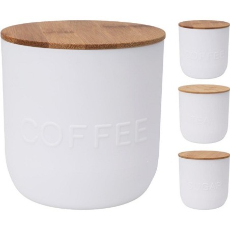 Boîte de rangement en plastique avec couvercle en bambou