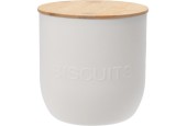 Voorraaddoos kunststof met tekst "Biscuits"1,7L Ø15,5xh15,5cm met bamboe deksel