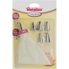 Poche à douille en coton Metaltex Dolceforno 31 cm avec 6 douilles en acier inoxydable