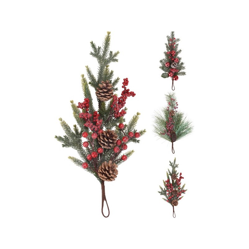 Kerststukje-Toef hangend met besjes 44cm