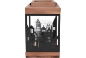 Lantaarn huisjes hout/metaal zwart 14x14x22cm