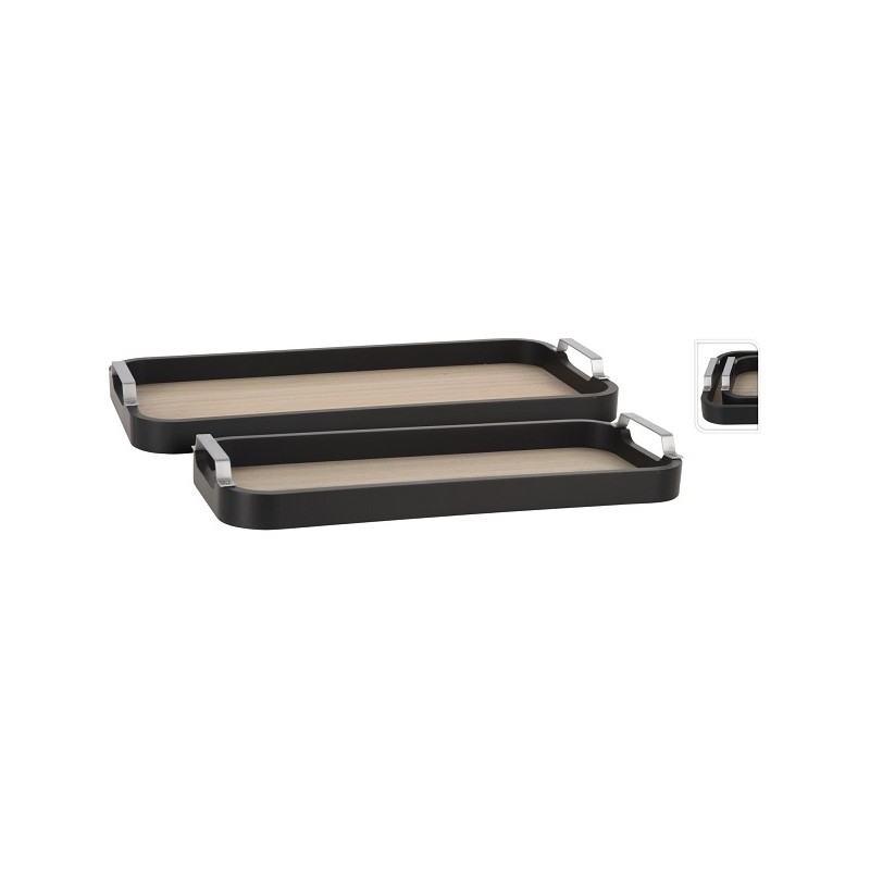 Dienblad set 2-delig 35x15x4cm/40,5x20x4cm zwart