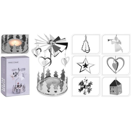 Theelichthouder carrousel zilver 9x6x14cm