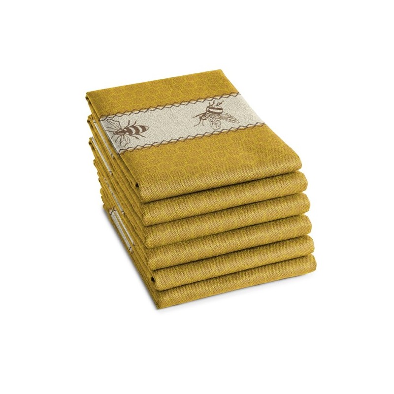 DDDDD Torchon abeilles 60x65cm jaune par 6 pièces