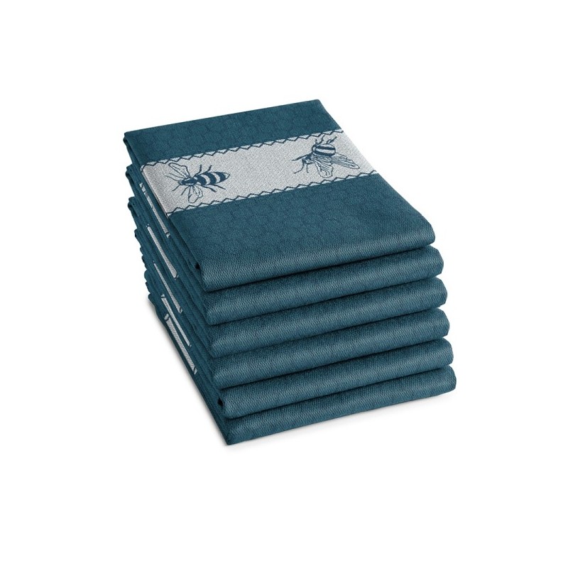 DDDDD Theedoek bees 60x65cm petrol per 6 stuks