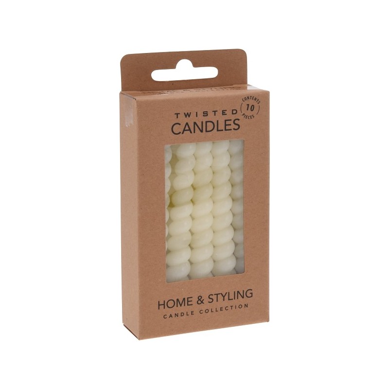 Mini kaarsjes gedraaid 10cm set a 10 stuks ivoor