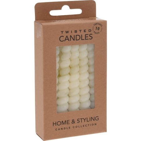 Mini kaarsjes gedraaid 10cm set a 10 stuks ivoor