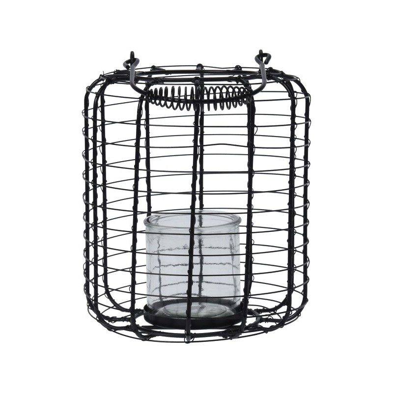 Lantaarn zwart metaal Ø18,5x24cm inclusief glas