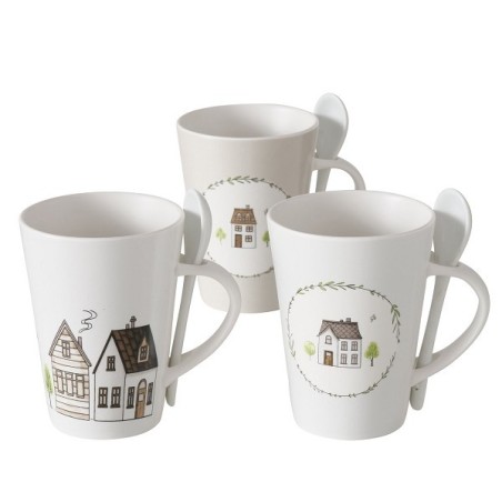 Boltze Home Mug Bergström avec motif maisons avec cuillère 330ml