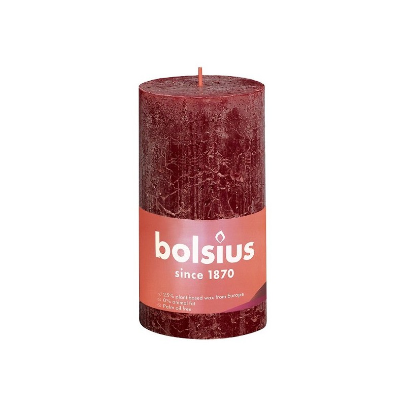 Bolsius Rustiek  stompkaars Shine collection 130/68 Velvet Red  ( Fluweel Rood )