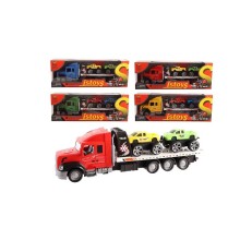Vrachtauto frictie 37cm met 2 auto's 4 assorti kleuren