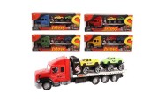 Vrachtauto frictie 37cm met 2 auto's 4 assorti kleuren