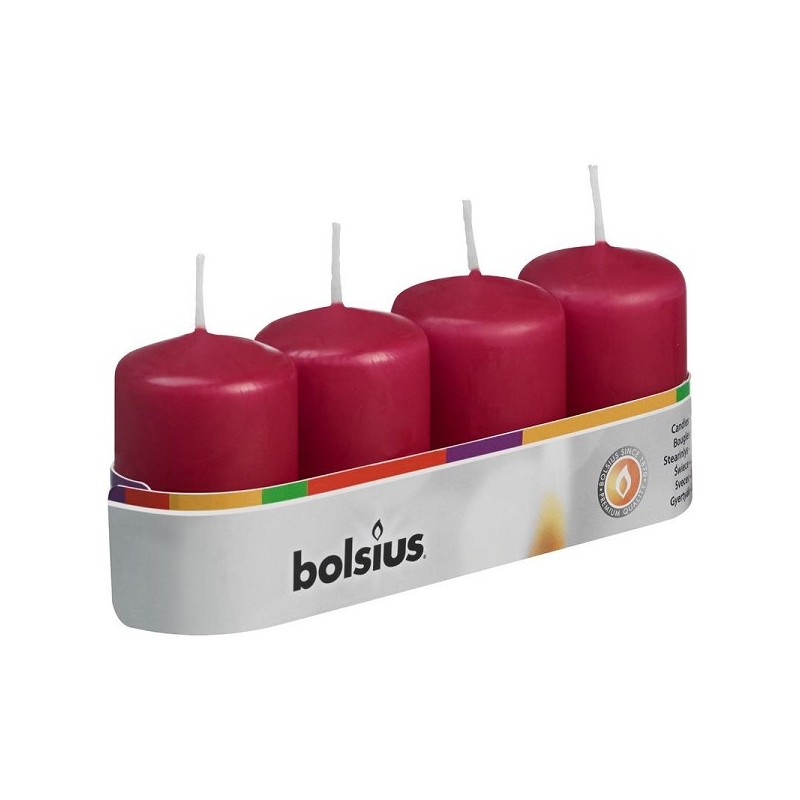 Bougie bloc Bolsius 60/40 plateau a 4 pièces rouge vin