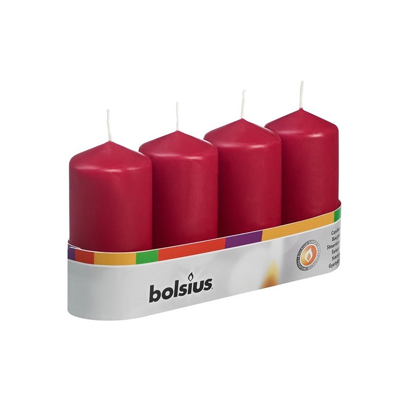 Bolsius Bougie bloc rustique 100/48 plateau a 4 pièces rouge vin