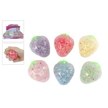 Glitter aardbei knijpbal 6cm 4ass