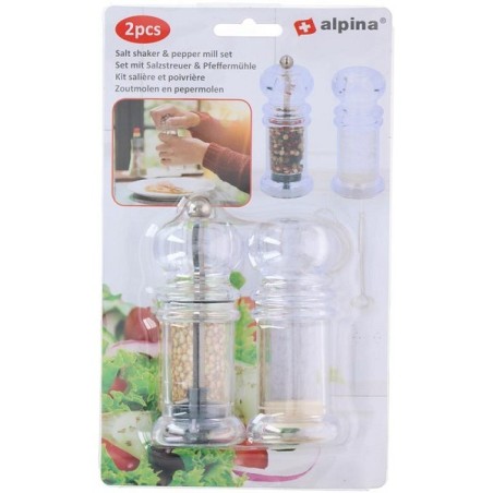 Alpina Ensemble moulin à sel et poivre 2 pièces en plastique Ø4,3x10cm