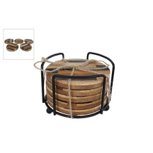 Dessous de verre "Parquet" bois naturel/métal 11x11x7cm