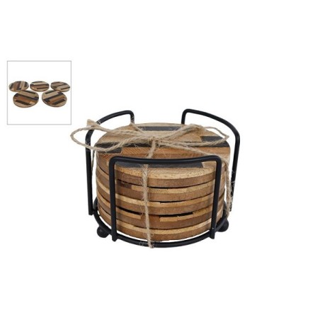 Dessous de verre "Parquet" bois naturel/métal 11x11x7cm