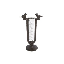 Pluviomètre "Deux oiseaux" métal noir 13x9x24cm