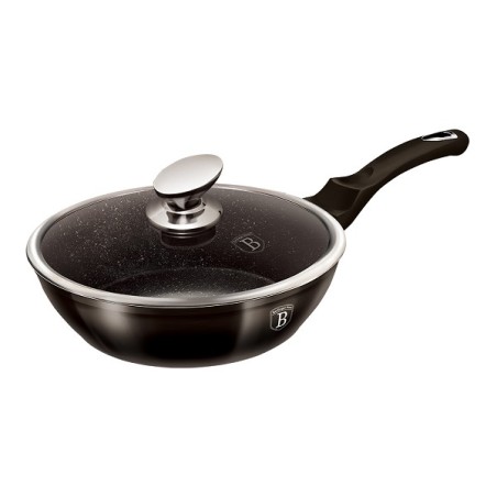 Poêle Berlingerhaus 24 cm avec couvercle en verre collection Shiny Black aluminium