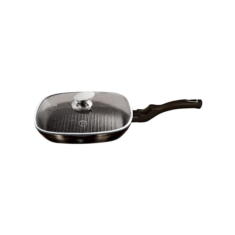 Berlingerhaus poêle à griller 28 cm avec couvercle en verre collection Shiny Black aluminium également induction