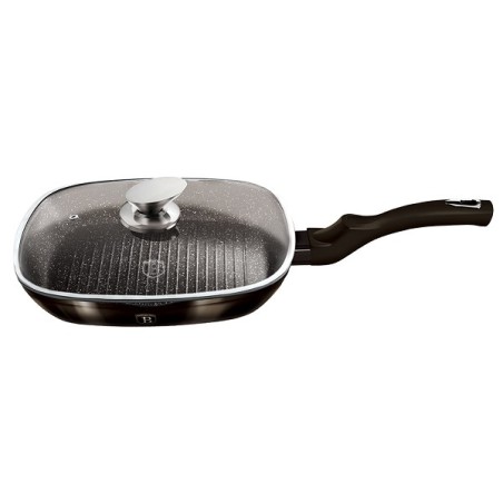 Berlingerhaus poêle à griller 28 cm avec couvercle en verre collection Shiny Black aluminium également induction