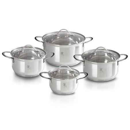 Berlingerhaus Pannenset Met Glazen Deksel RVS 4 Delig 16+18+20+24 Cm Silver