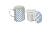 Cosy&Trendy Mug à thé en porcelaine avec filtre + couvercle Ø8x10,5cm déco bleu