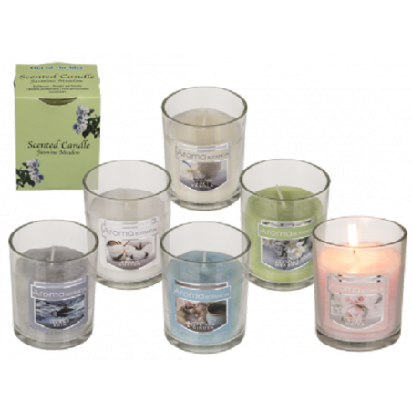 Bougie parfumée en verre Ø6x7,5cm emballée en boîte