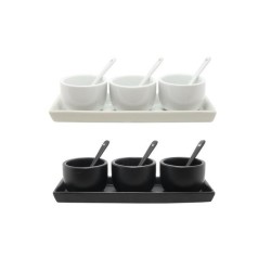 Service à sauce 7 pièces en faïence noir mat ou blanc