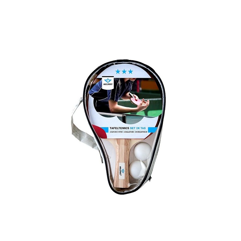 Tafeltennisset 2x 3-ster bat met 2 ballen in tas met rits
