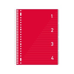 Bloc-notes Kangaro 4 en 1 A4, ligné Rouge avec onglets