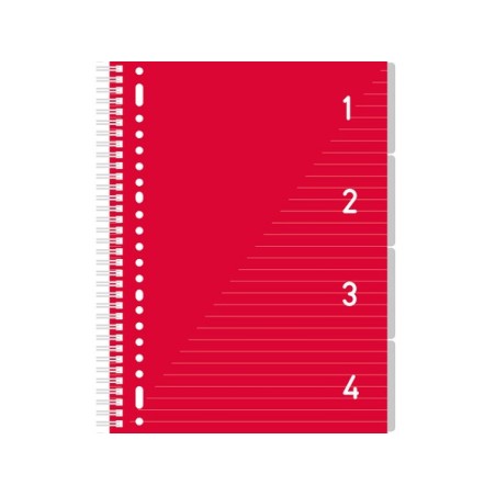 Kangaro 4 In 1 Schrijfblok A4, Gelinieerd Rood Met Tabs