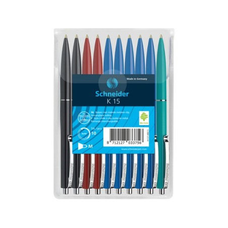 Schneider Balpen K15 assorti kleuren blister a 10 stuks