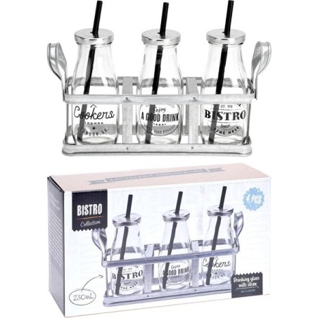 Gourdes avec paille 230ml en plateau 22x7x16cm